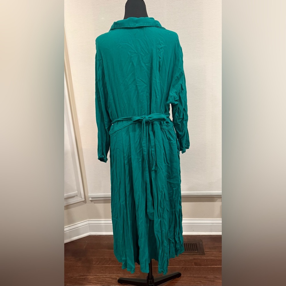 Torrid Size 2 Emerald Green Shirt Dress Midi Button Front Tie Waist  Plus  18 20 - Picture 4 of 7